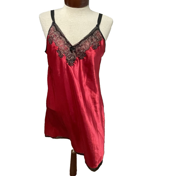 Oscar De La Renta Pink Label Red Satin Lace Nightgown Slip Dress Whimsygoth Sz S - Picture 1 of 5